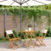 3dílný bistro set krémově bílý textil a masivní dřevo