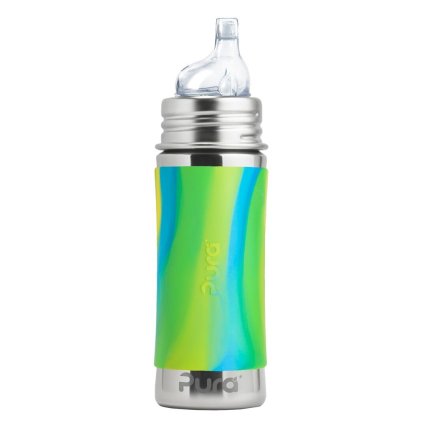 PURA Nerezová lahev s pítkem 325 ml zelená-aqua