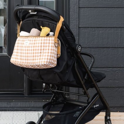 3 SPROUTS Organizér na kočárek prošívaný Gingham Mustard Print