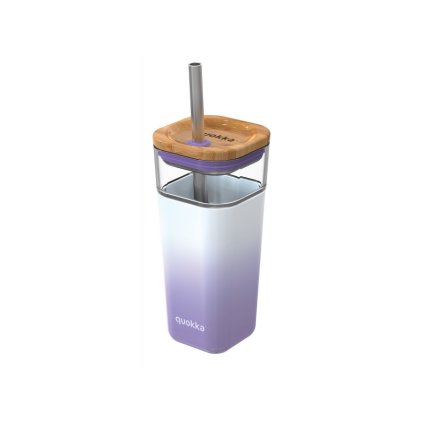 QUOKKA Skleněný cestovní hrnek s brčkem Liquid Cube Lilac Gradient 540 ml