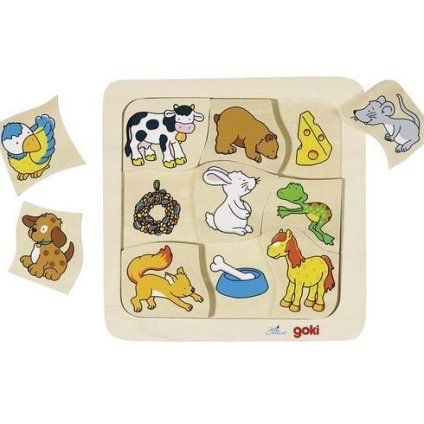 GOKI Dřevěné puzzle kdo co jí?