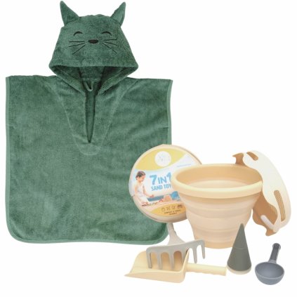 COMPACTOYS Cenově zvýhodněný set Sada na písek béžová + Nuuroo Poncho Tea Leaf