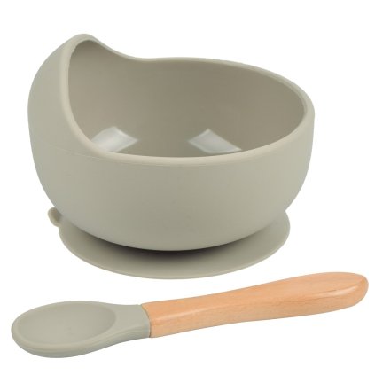 MARTONS Silikonová miska Classic s přísavkou + lžička Beige