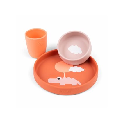 DONE BY DEER Silikonová jídelní sada Happy clouds papaya