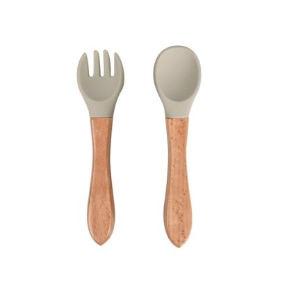 MARTONS Dětský příbor vidlička a lžička s dřevěnou rukojetí Light Beige