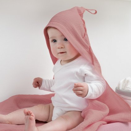 COTTONBABY Kojenecká osuška s kapucí Old Pink