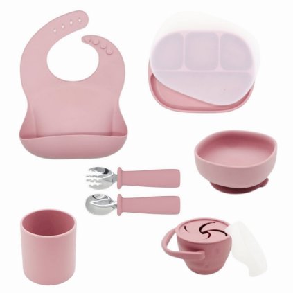MARTONS Jídelní sada silikonová s přísavkou 7-dílná Růžová new