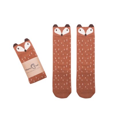 MAMA'S FEET Dětské podkolenky s liškou Crazy Animals Ginger Fox Hnědé