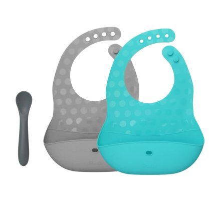 BBLÜV Pöket Set 2 kusů bryndáků + lžička Aqua/Grey