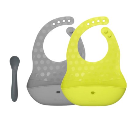 BBLÜV Pöket Set 2 kusů bryndáků + lžička Lime/Grey