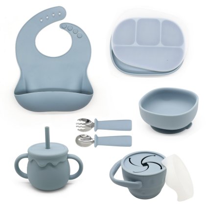 MARTONS Jídelní sada silikonová s přísavkou 7-dílná Light Blue New