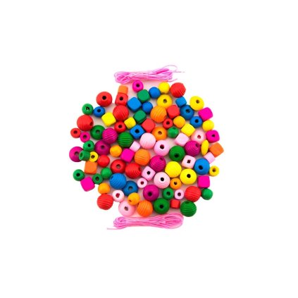 TEDDIES Dřevěné barevné korálky s gumičkami