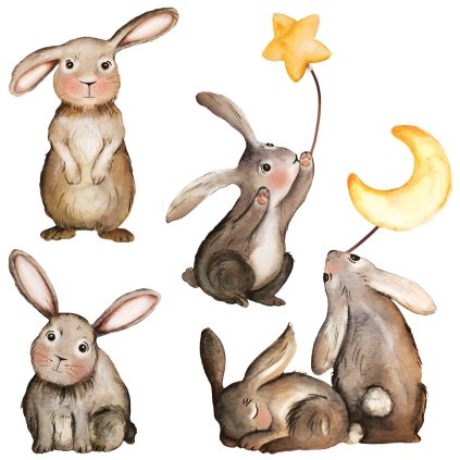 PASTELOWE LOVE Samolepky na zeď Animals Bunnies