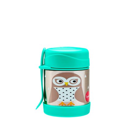 3 SPROUTS Stainless Steel Termoska na jídlo + vidlička Owl Mint