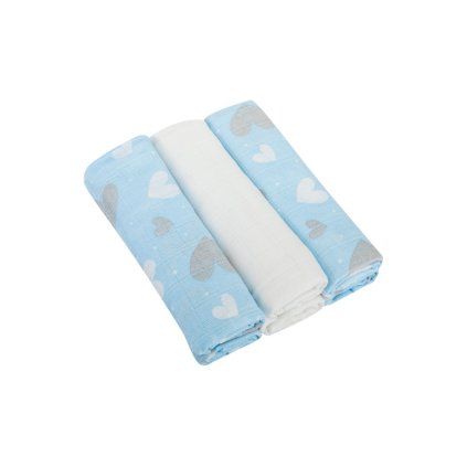 BOMIMI Pleny bavlna Premium 80x70 cm Srdíčko/Modrá 3 ks