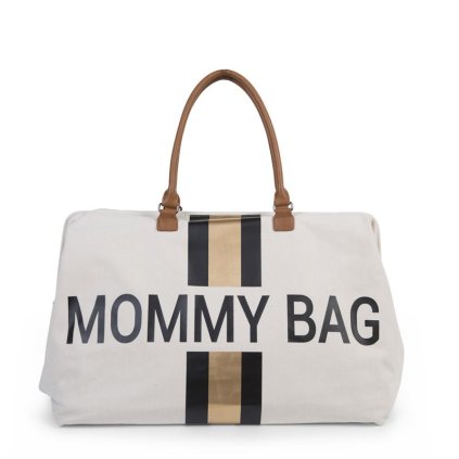 CHILDHOME Mommy Bag Big Canvas Off White Stripes Black/Gold