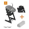 Stokke Set Tripp Trapp Židlička + Baby set + Newborn set Black/Anthracite + deka Dove Grey
