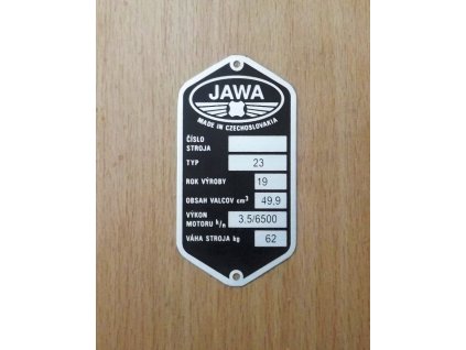 Manufacturing nameplate Jawa 50/23 Mustang