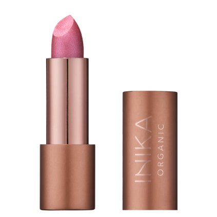 Lipstick Flushed front lid off by Inika Organic