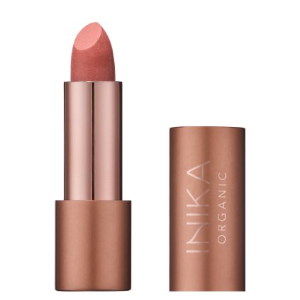 Lipstick Soft Coral front lid off by Inika Organic