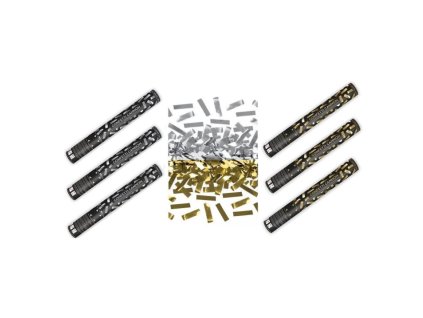 SADA Konfety 40 cm ZLATÉ - STŘÍBRNÉ metalické - Silvestr - 6 ks