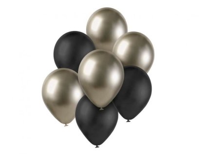 Sada latexových balónků - chromovaná prosecco,černá 7 ks - 30 cm