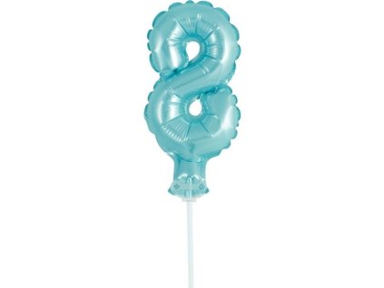 Balón foliový číslice - 8 - SVĚTLE MODRÁ 12,5 cm s držákem