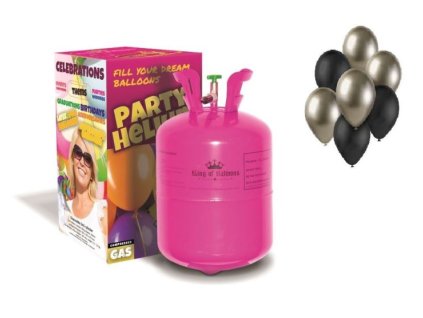 Helium a sada latex. balónků - chrom.prosecco,černá 7 ks - 30 cm