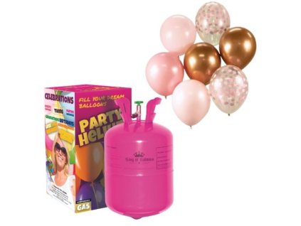 Helium a sada latex. balónků - chrom. růžová 7 ks, 30 cm