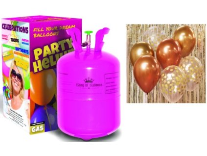 Helium a sada latex. balónků - chrom. růžovozlatá / rose gold 7 ks, 30 cm