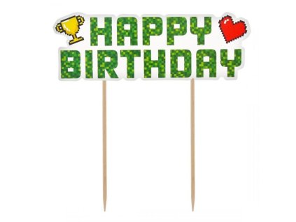 Dekorace na dort HAPPY BIRTHDAY - narozeniny - Pixel - Minecraft - 14 cm