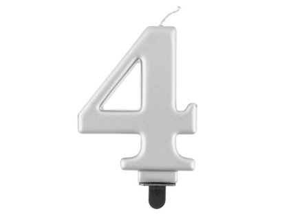 Narozeninová svíčka na dort - 4 - metalická stříbrná - 8 cm
