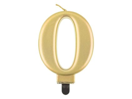 Narozeninová svíčka na dort - 0 - metalická zlatá - 8 cm