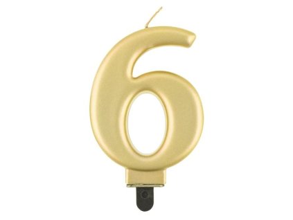Narozeninová svíčka na dort - 6 - metalická zlatá - 8 cm