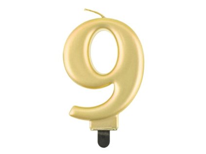 Narozeninová svíčka na dort - 9 - metalická zlatá - 8 cm
