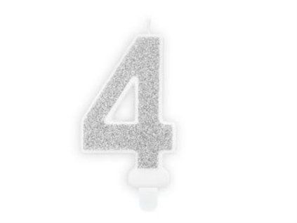 Narozeninová svíčka 4, stříbrná, 7cm