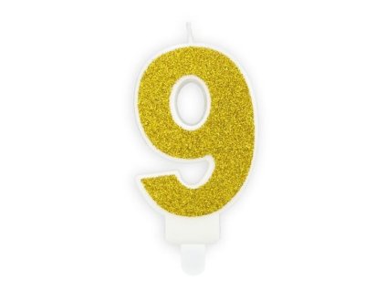 Narozeninová svíčka 9, zlatá, 7cm