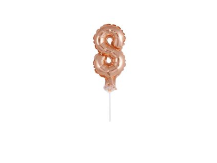 Balón foliový číslice - 8 - RŮŽOVO ZLATÁ - ROSE GOLD 12,5 cm s držákem
