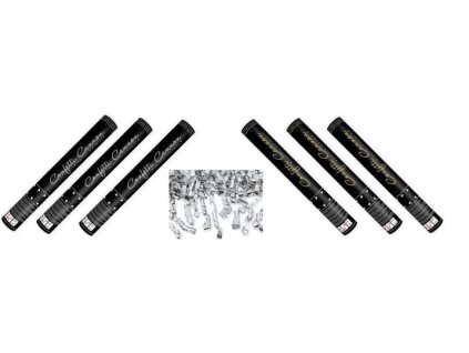 SADA Konfety 40cm - STŘÍBRNÉ STUŽKY - HOBLINKY- METALICKÉ - Silvestr - 6 ks
