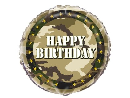 Fóliový balónek Happy Birthday - narozeniny - maskáč - ARMY - voják - 45 cm