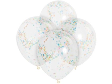 BALÓNKY 30 cm - průhledné s barevnými konfetami - 6 ks