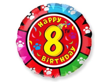 Balón foliový HAPPY BIRTHDAY  8. NAROZENINY 45 cm