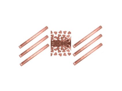 SADA Konfety 60cm - 6ks METALICKÉ RŮŽOVO ZLATÉ / ROSE GOLD SRDCE - Svatba