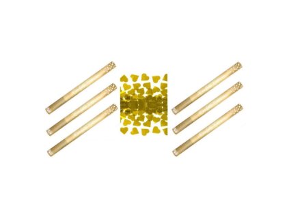SADA Konfety 60cm - 6ks ZLATÉ METALICKÉ SRDCE - Svatba / Valentýn