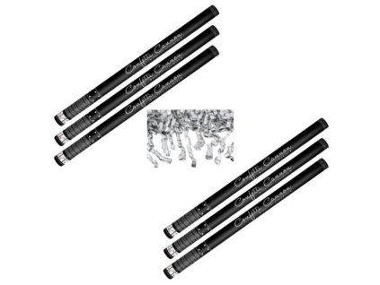 SADA Konfety 80cm - 6ks STŘÍBRNÉ STUŽKY - HOBLINKY METALICKÉ - Silvestr