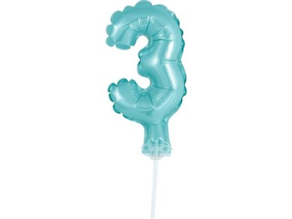 Balón foliový číslice - 3 - SVĚTLE MODRÁ 12,5 cm s držákem