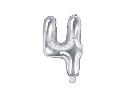 Balón foliový číslice STŘÍBRNÁ 35 cm - 4 ( NELZE PLNIT HELIEM )