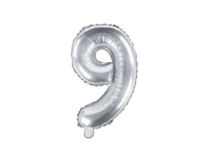 Balón foliový číslice STŘÍBRNÁ 35 cm - 9 ( NELZE PLNIT HELIEM )