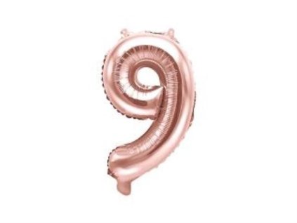 Balón foliový číslice RŮŽOVO ZLATÁ - ROSE GOLD 9 - 35 cm ( NELZE PLNIT HELIEM )