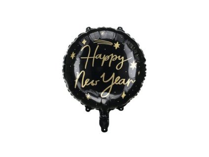 Balón foliový černý Happy New Year - Silvestr - 45 cm